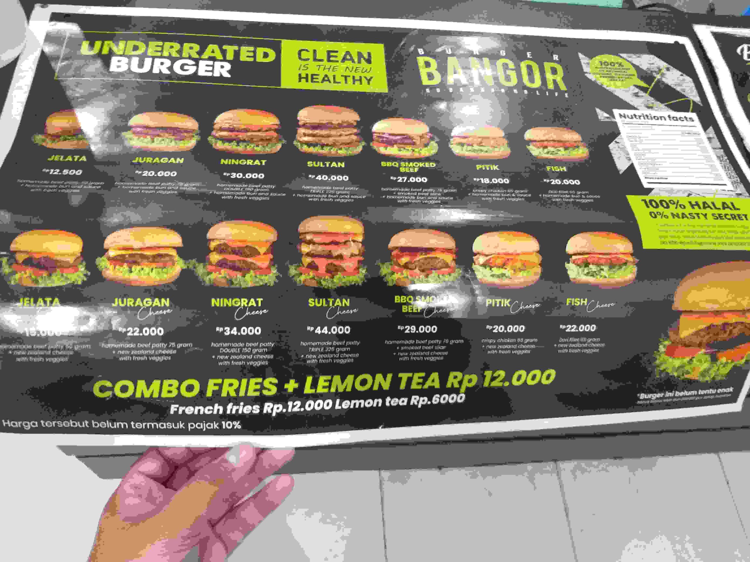 menu dan harga burger bangor
